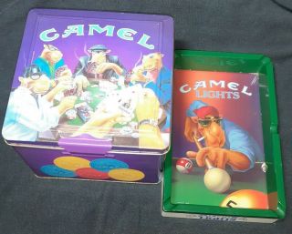 1992 Camel Lights Pool Table Ashtray / 1994 Camel Poker Set With Tin