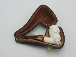 Carved Sultan Figure Meerschaum Pipe With Case Unsmoked