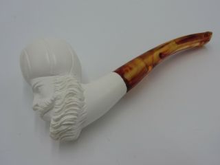 Carved Sultan Figure Meerschaum Pipe With Case Unsmoked 2