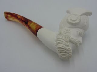Carved Sultan Figure Meerschaum Pipe With Case Unsmoked 3