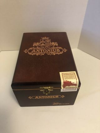 Cigar Box Antonius All Wood Empty Craft Stash Wooden Brass Hinges Hardware Euc