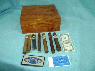 Humidor,  Quality Importers,  7 Dried Up Cigars,  Cutter,  10 " X 8 3/4 X4 "