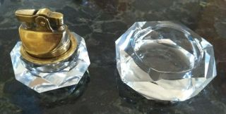 Vintage Heavy Crystal Ashtray And Penguin Lighter Set