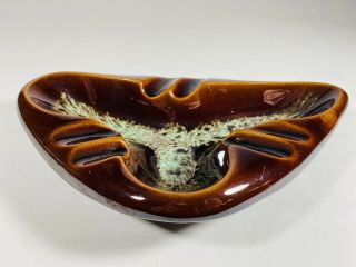 Vintage Mid Century Ashtray Brown Aqua Drip Glaze Pottery 342 USA 10” x 6” 2