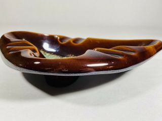 Vintage Mid Century Ashtray Brown Aqua Drip Glaze Pottery 342 USA 10” x 6” 3