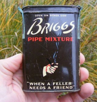 Vintage Metal BRIGGS Pipe Tobacco Mixture Tin Can - w/ Blue 1 1/2 Tax Stamp 3