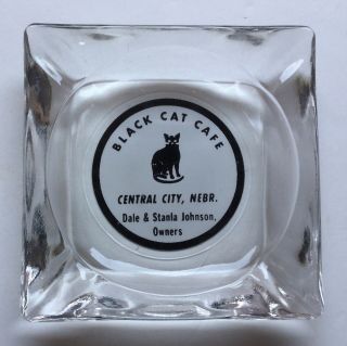 Halloween Logo Black Cat Cafe Advertising Glass Ashtray Central City Nebraska