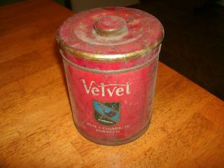 Velvet Pipe And Cigarette Tobacco Tin,  Red And Gold,  Vintage.