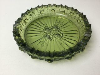 Vintage Large Green Round Glass Ash Tray Flower Rose 7 1/2 " D