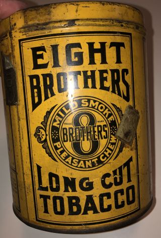 Antique Eight Brothers Long Cut Tobacco Tin,  With A 1910 Date Stamp