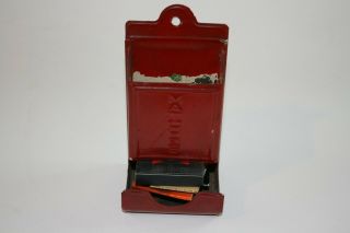 Vintage Red Tin/metal Wall Match Box Holder With Matches