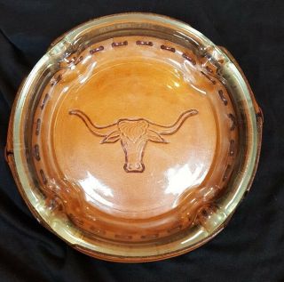 8 Inches Glass Ashtray In Leather Longhorn Cow See Photos