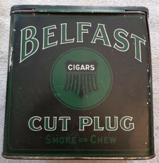 Vintage Belfast Cigars United Cut Plug Smoke Chew Hinged Tobacco Tin Container