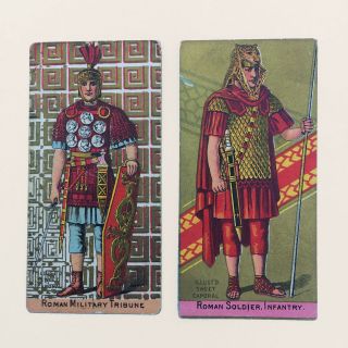 1800s 2 Sweet Caporal Cigarette Cards,  Roman Soldiers In Ancient Garb,  Kinney