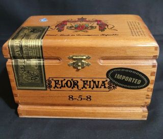 Wood Cigar Box With Hinged Lid Arturo Fuente Flor Fina 858 Dominic Republic