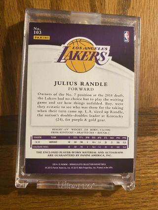 JULIUS RANDLE 2014 - 15 PANINI IMMACULATE AUTO PATCH JERSEY 83/99 LAKERS 2