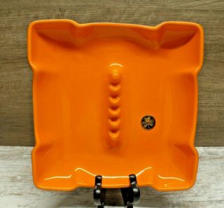 Vintage Mid - Century Orange Large Square Ceramic Ashtray Pottery Usa 8007