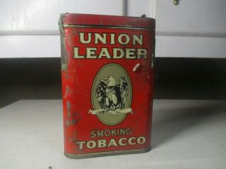 Vintage Union Leader Pocket Tobacco Tin Advertising Great Graphics