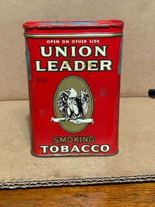 Vtg.  Union Leader Smoking Tobacco Pocket Tin Cigarette Pipe Metal Can (a027)