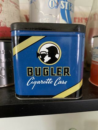 Vintage Bugler Cigarette Case Pipe Tobacco Case Tin Can W/ Lid Prestine