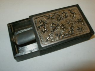 Rare Vintage Art Nouveau Pocket Purse Metal Ashtray Box - Ornate Silver Inlay