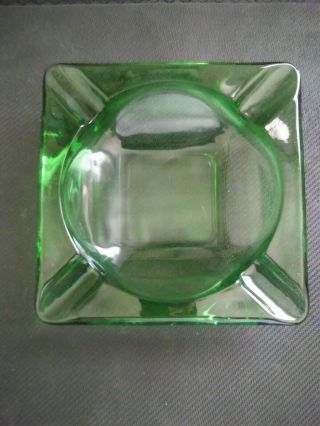 Vintage Emerald Green Glass Square Cigar Ashtray Mid Century 5.  75 " Vgc