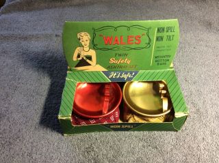 Vintage 1950s Wales Twin Safety Bean Bag Ashtray Set W/ Box