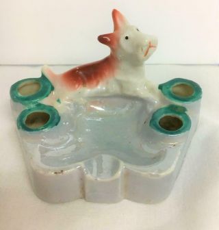 Vintage Luster Ware Dog Table Top Ashtray And Cigarette Holder Made In Japan