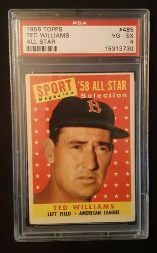 1958 Topps Ted Williams All Star 485 Psa 4 Very Good -