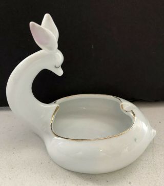 Vintage Porcelain White Deer Ashtray Feminine Tehwa China Gold Trim Dainty