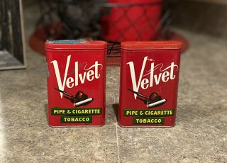 Vintage Velvet Pipe And Cigarette Tobacco Tins - Still Full