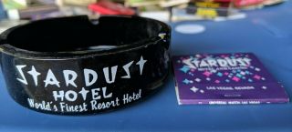 Vintage Las Vegas Stardust Hotel & Casino - Black Amethyst Glass Ashtray Matches