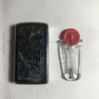 Vintage Zippo Lighter Slim Case With Floral Design 2005 Engraved A D W 3