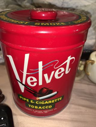 Velvet Pipe And Cigarette Tobacco Tin Round Vintage