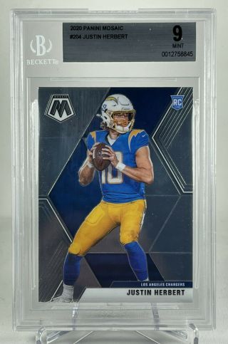2020 Panini Mosaic Rookie Justin Herbert Rc | 204 | Bgs 9 | Chargers Roy