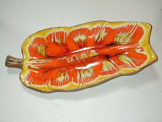 1963 Art Pottery Ashtray Treasure Craft Retro No 27 Usa Orange Leaf