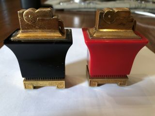 Vintage Asr Ascot " Pagoda Style " Table Lighter Set Of Two - Black & Red