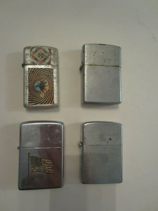 Vintage Bradford Zippo Lighter With Flag 1970s,  3 Other Lighters