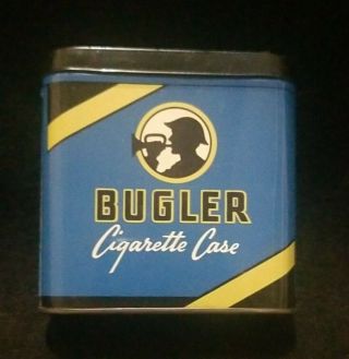 Vintage Bugler Cigarette Case Pipe Tobacco Case Tin Can W/ Lid Prestine Conditio