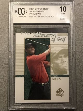 2001 Sp Authentic Preview Golf 51 Tiger Woods Rc Rookie Bccg 10