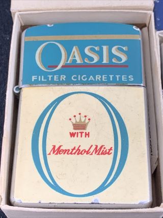 2 Vintage Flip Top Pocket Lighters With Boxes - Oasis Cigarettes & Armour Meats 2
