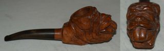Vintage Hand Carved Briar Pipe Bulldog / Mastiff Dog Face With Tongue Out