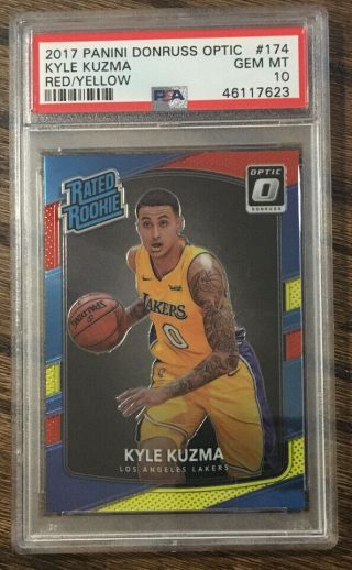 Kyle Kuzma Los Angeles Lakers 2017 Panini Donruss Optic Red Yellow Rookie Psa 10