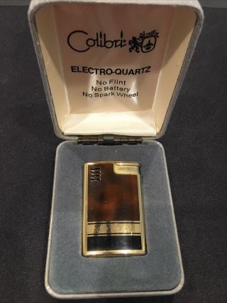 Vintage Colibri Electro Quartz Butane Lighter Brown & Gold Tone