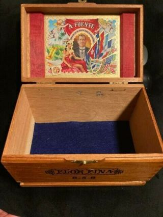 Vintage Flor Fina 8 - 5 - 8 Wooden Empty Cigar Box Chest Dovetailed