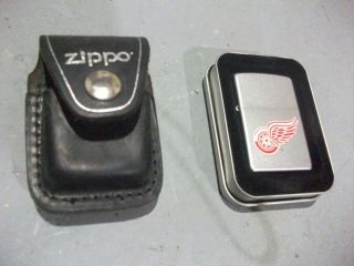 Detroit Red Wing Zippo Lighter W/black Leather Pouch/holder W/belt/boot Clip