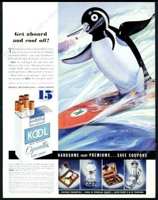 1935 Willie Smoking Penguin Surfer Surfing Art Kool Cigarettes Print Ad