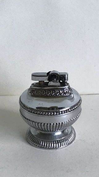 Vintage Round (foreign) Silver Metal Table Lighter.  Needs Flint