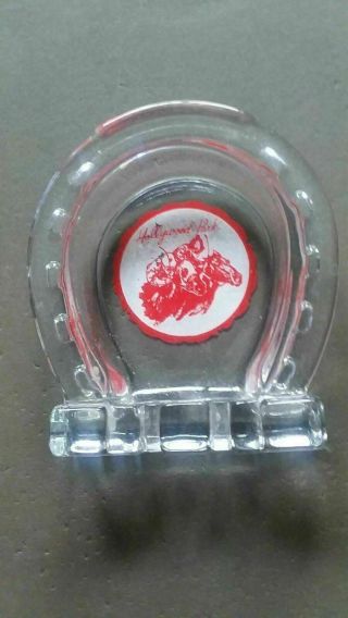 Vintage Hollywood Park Horse Racing Track Horseshoe Glass Ashtray