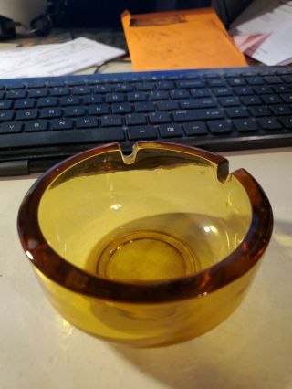 Vintage Small Amber Glass Round Ash Tray With 3 Slots